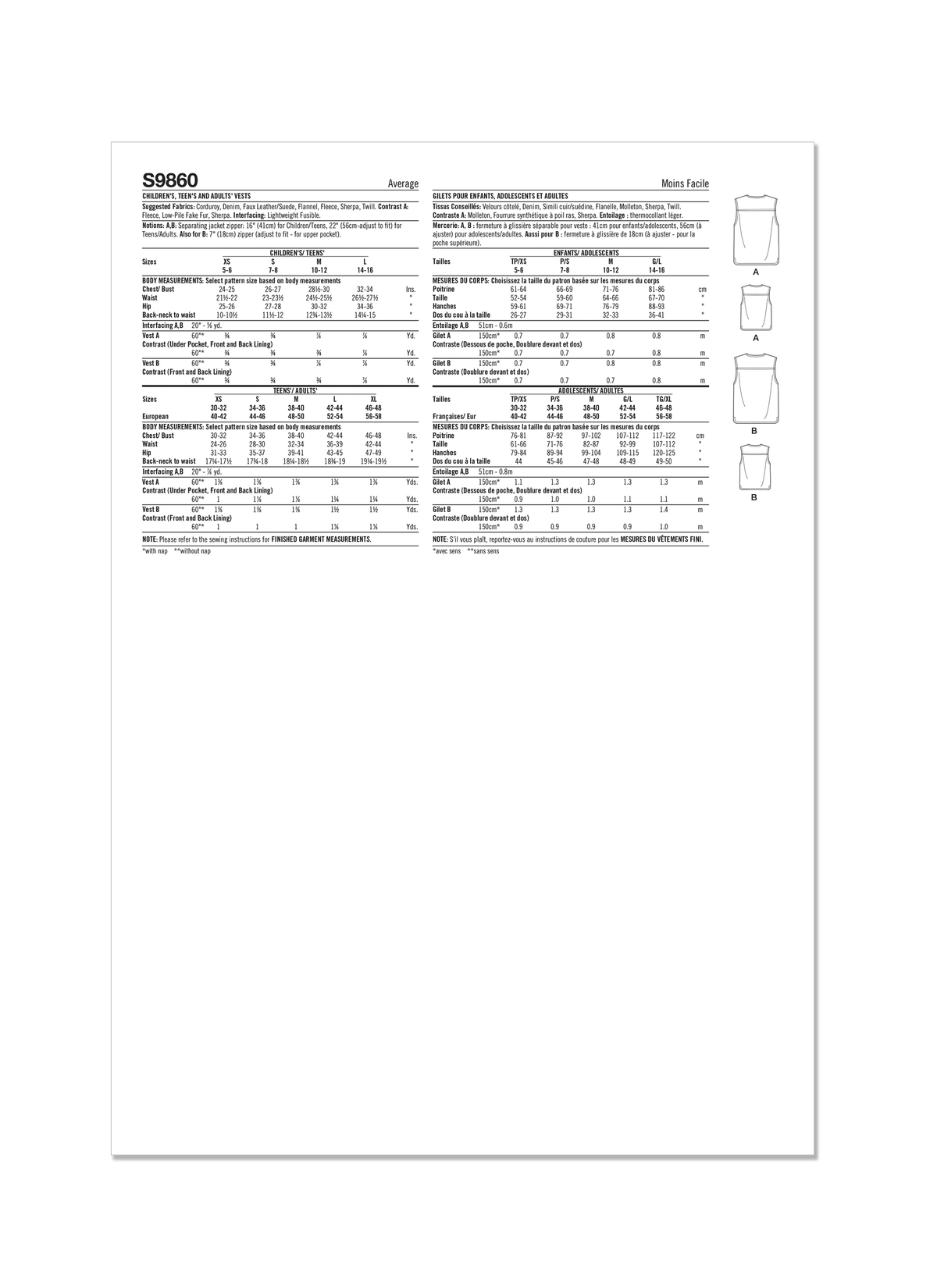 Simplicity S9860 sewing pattern envelope showing unisex waistcoats