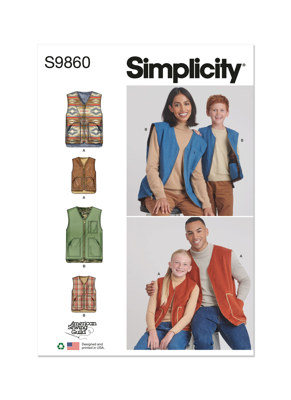 Simplicity S9860 sewing pattern envelope showing unisex waistcoats