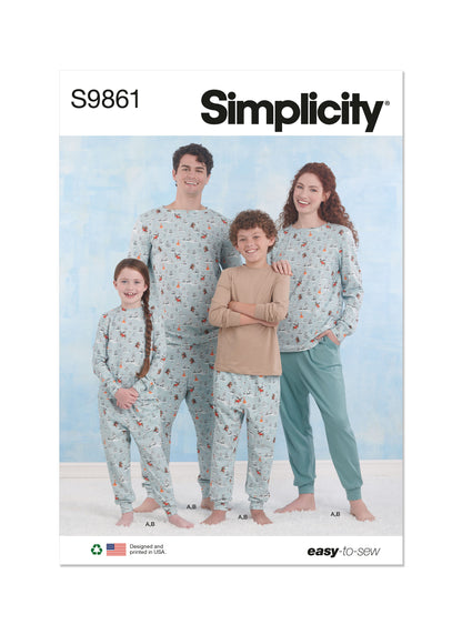 Simplicity S9861 sewing pattern envelope showing unisex sleepwear