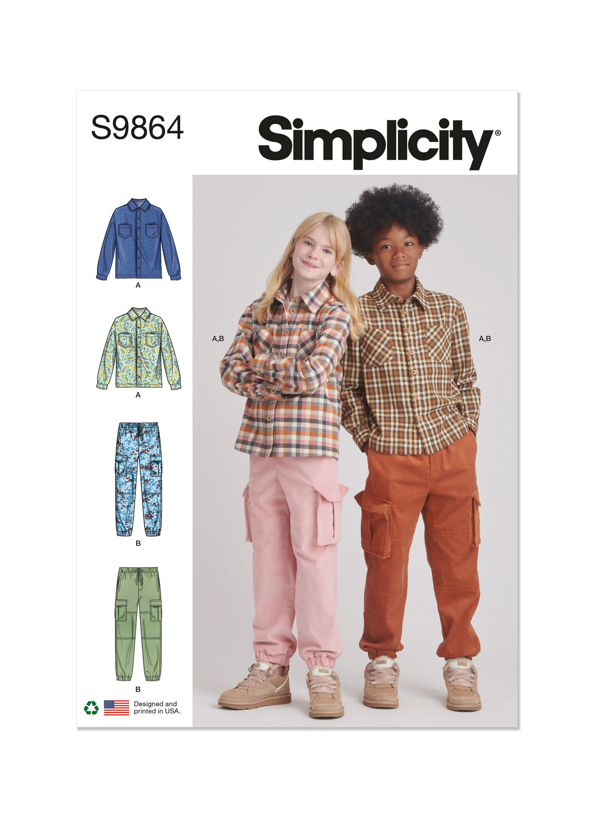 Simplicity S9864 sewing pattern envelope showing children's shirt