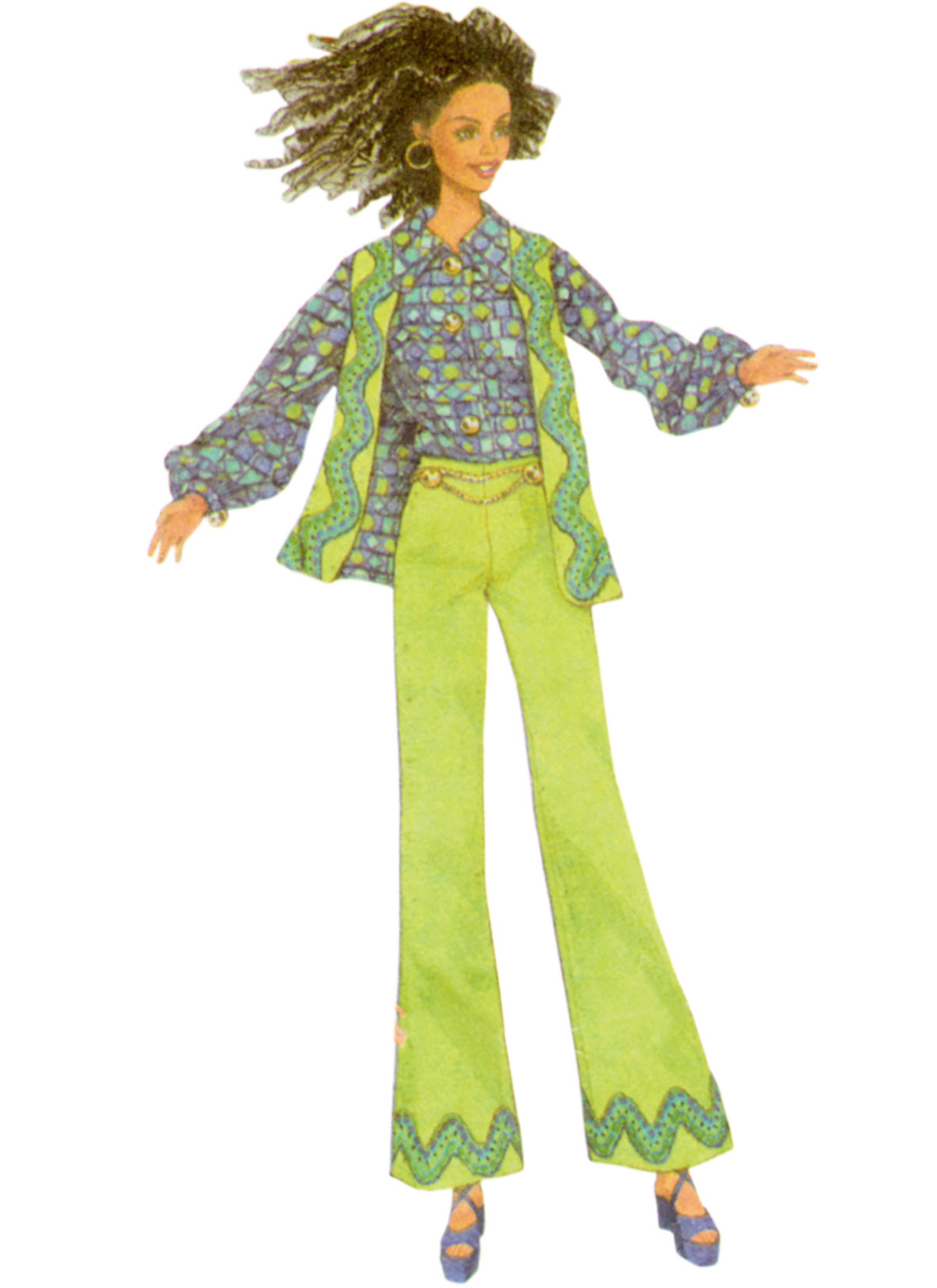 Simplicity S9869 sewing pattern envelope showing fashion doll clothes