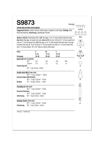 Simplicity S9873 sewing pattern envelope showing aprons