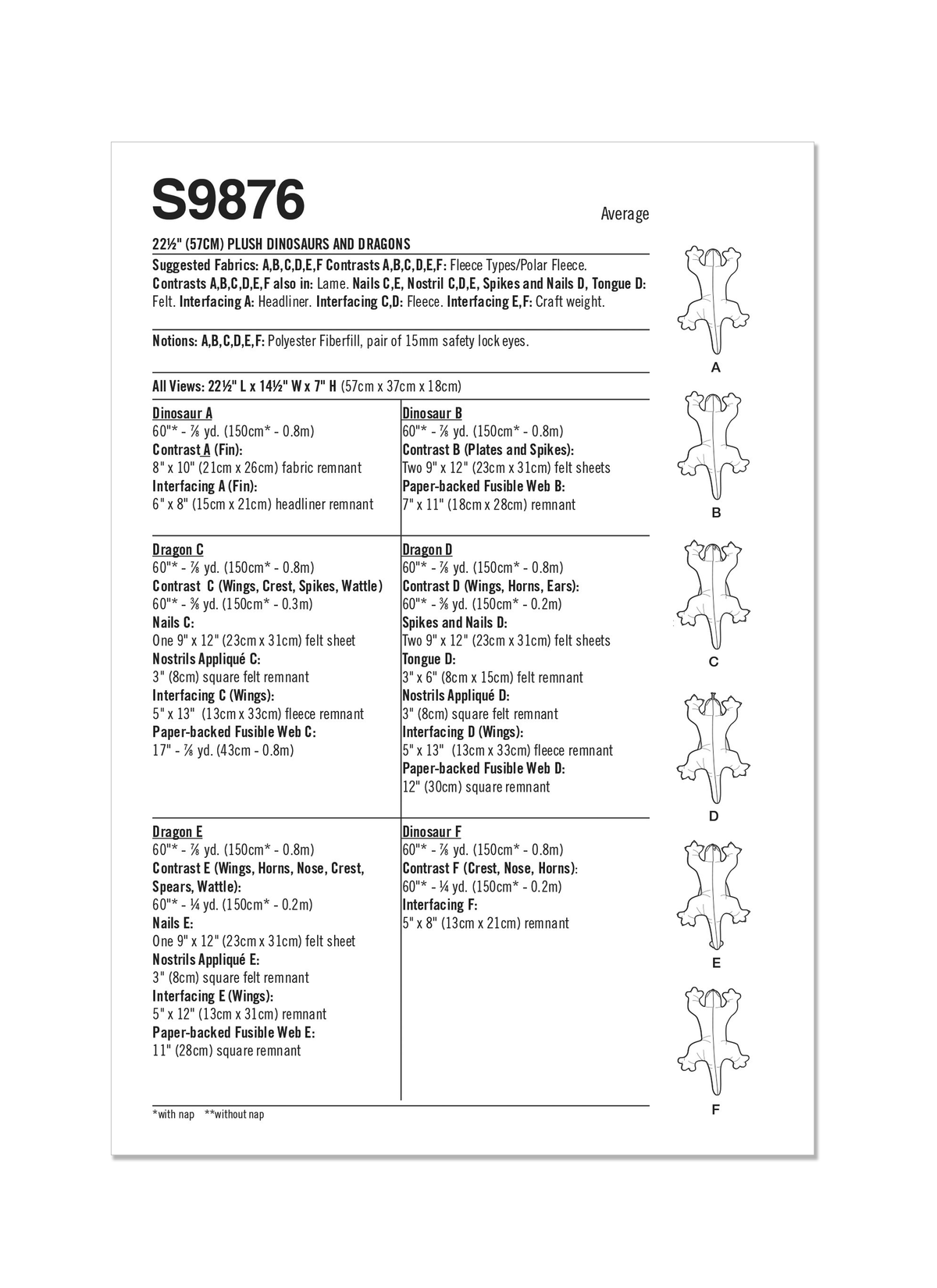 Simplicity S9876 sewing pattern envelope showing a customisable plush toy