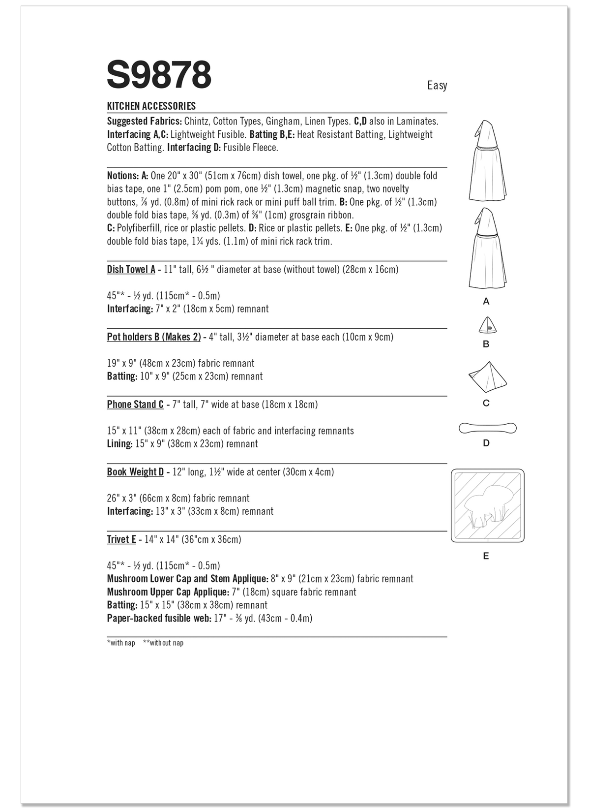 Simplicity S9878 sewing pattern envelope showing kitchen accessories