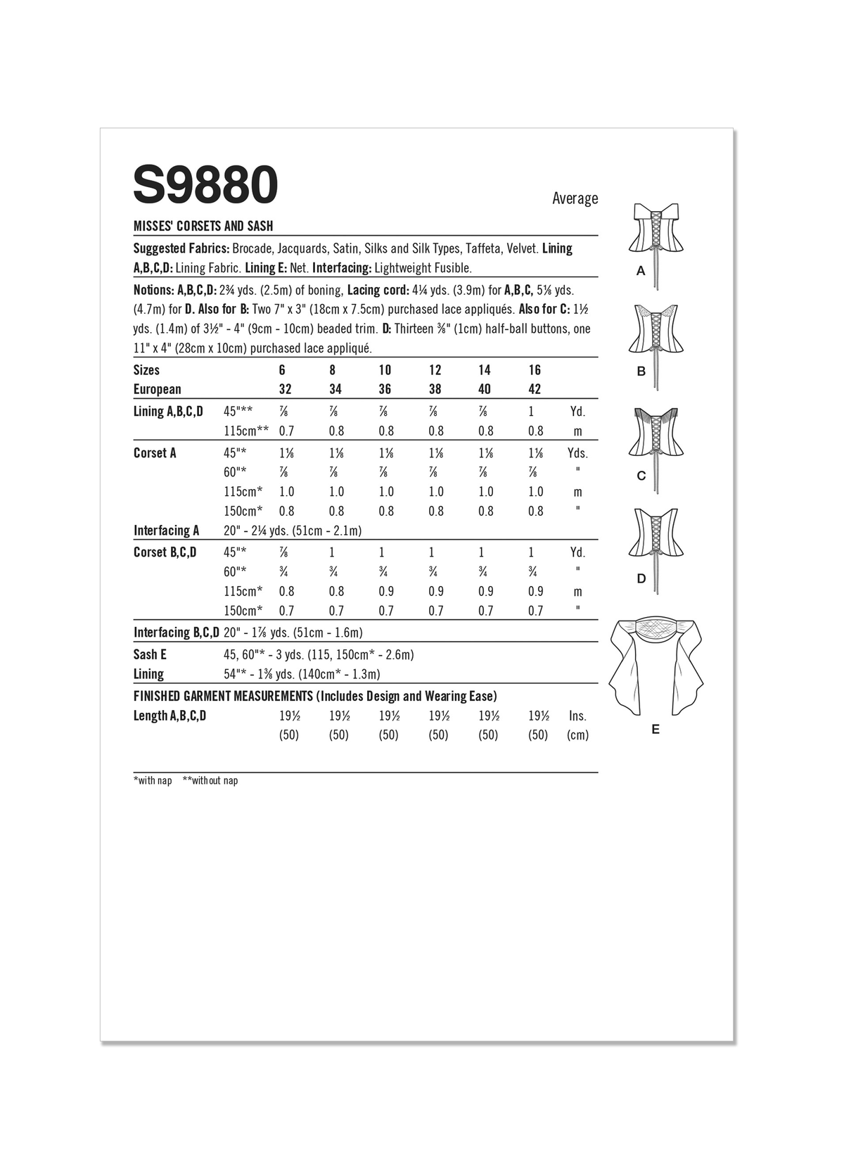 Simplicity S9880 sewing pattern envelope showing women's costume