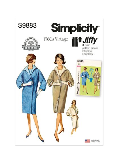 Simplicity S9883 sewing pattern envelope showing vintage reversible coat