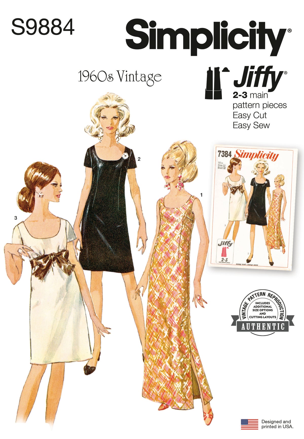 Simplicity S9884 sewing pattern envelope showing vintage dress