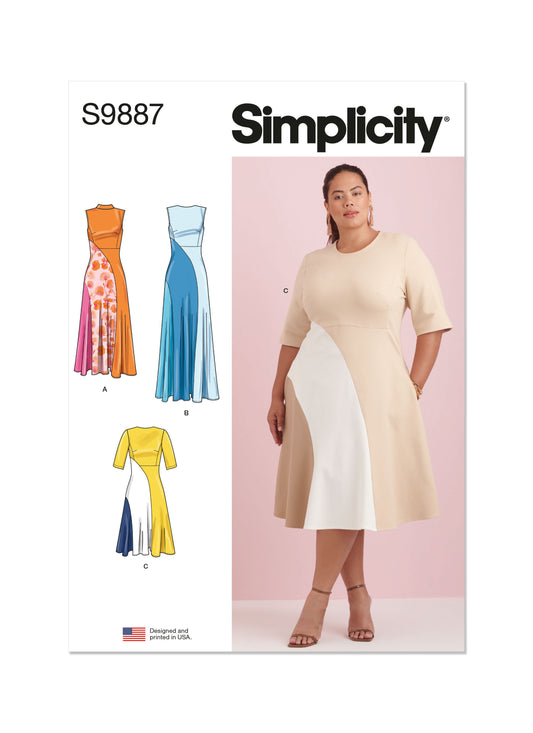 Simplicity S9887 sewing pattern envelope showing plus size dress