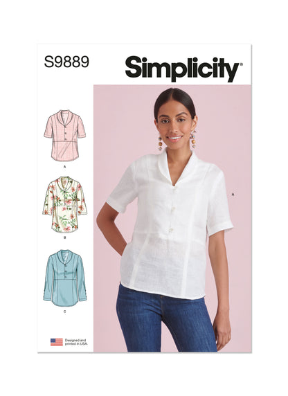 Simplicity S9889 sewing pattern envelope showing women's top