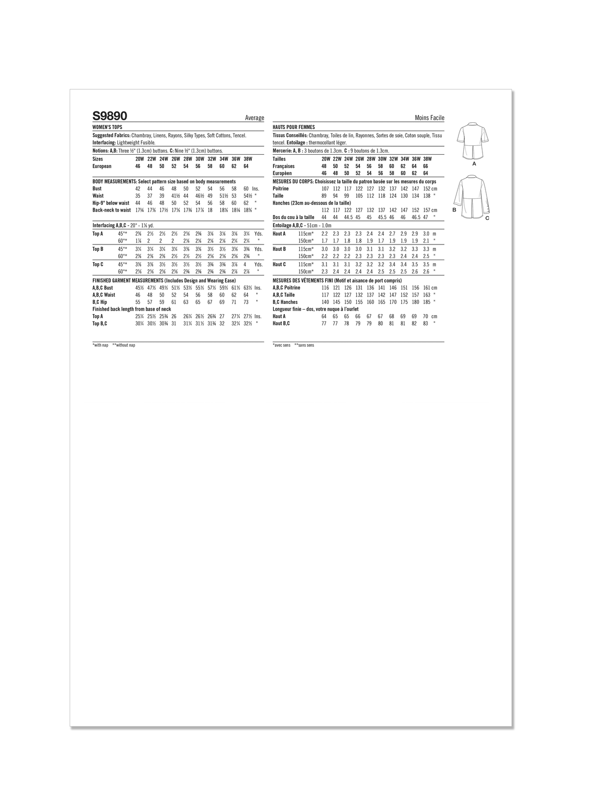 Simplicity S9890 sewing pattern envelope showing plus size top