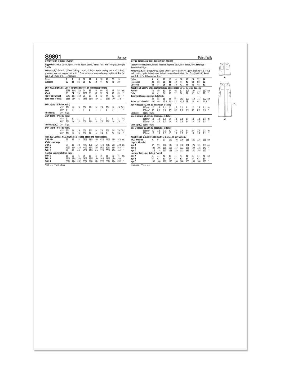 Simplicity S9891 sewing pattern envelope showing women's skirt and trousers