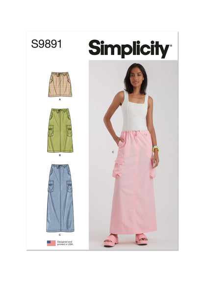 Simplicity S9891 sewing pattern envelope showing women's skirt and trousers