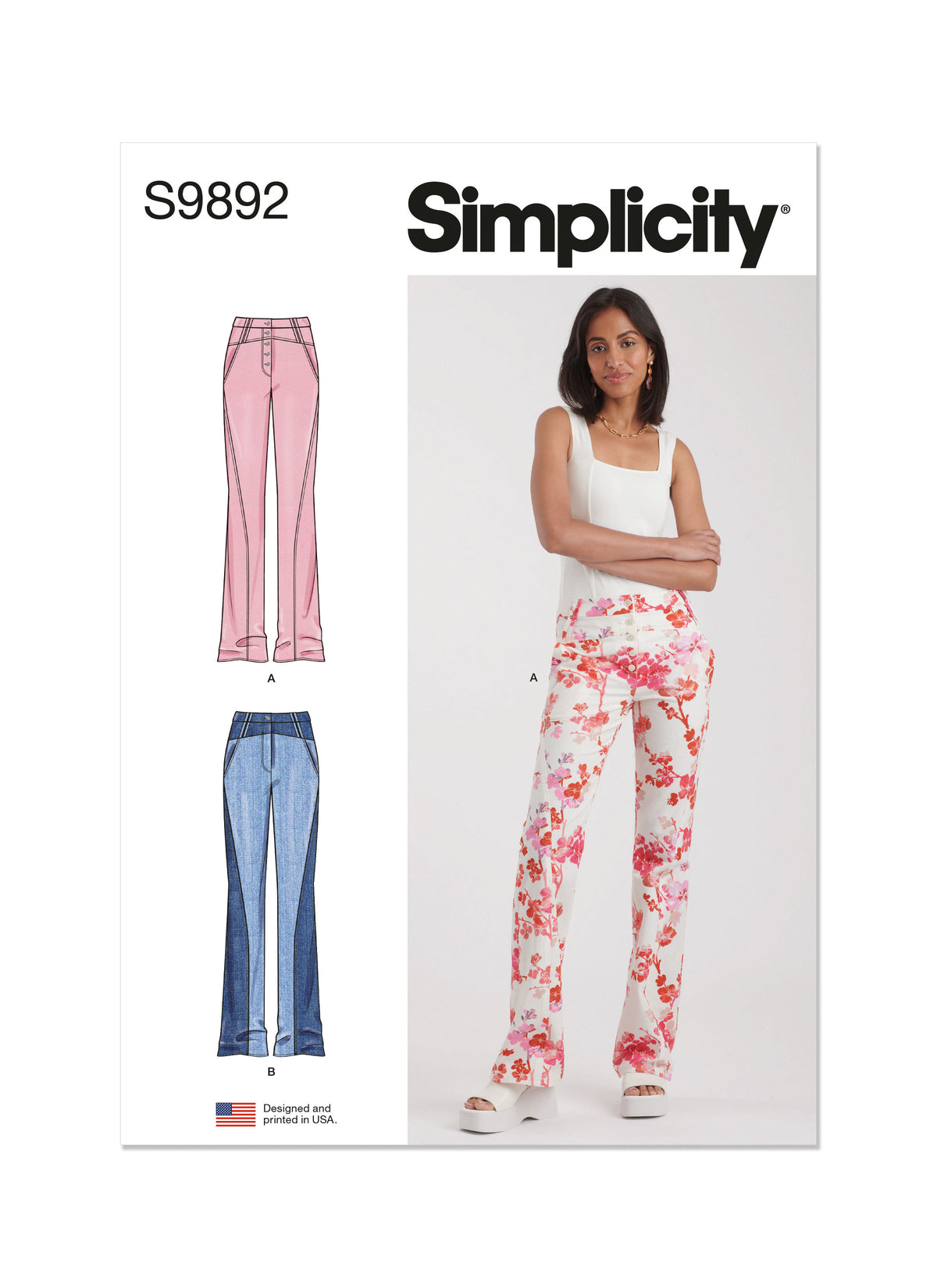 Simplicity S9892 sewing pattern envelope showing women's skirt and trousers