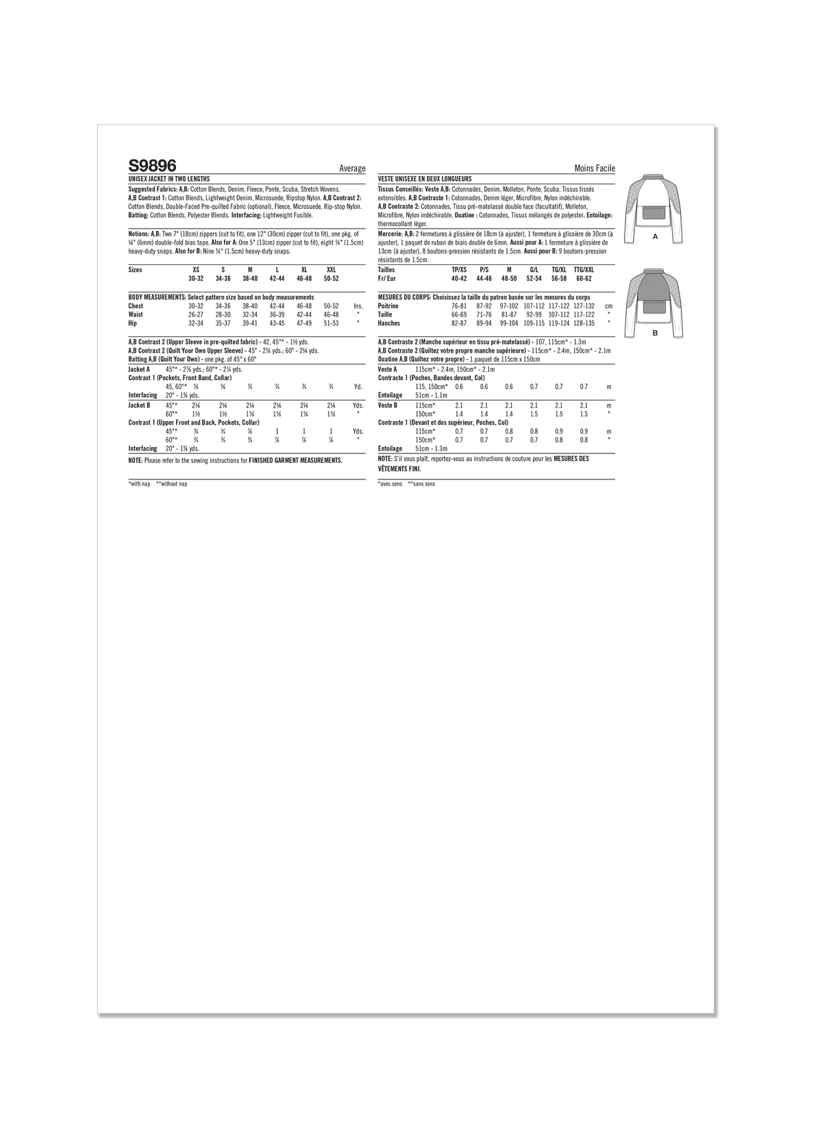 Simplicity sewing pattern S9896 envelope showing unisex jacket designs