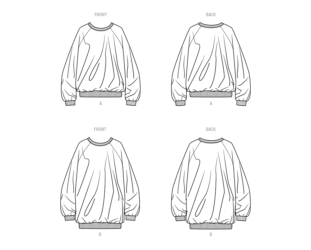 Simplicity sewing pattern S9897 envelope showing unisex sweatshirt top designs