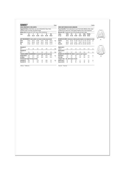 Simplicity sewing pattern S9897 envelope showing unisex sweatshirt top designs