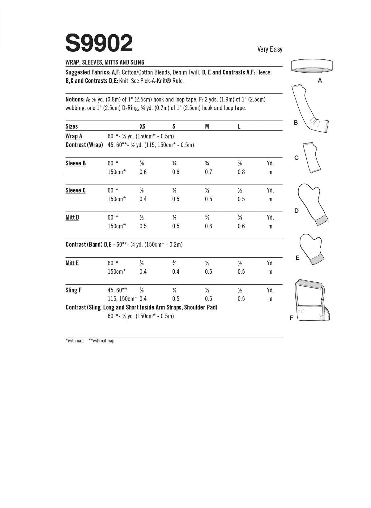 Simplicity sewing pattern S9902 envelope showing arm injury essentials designs