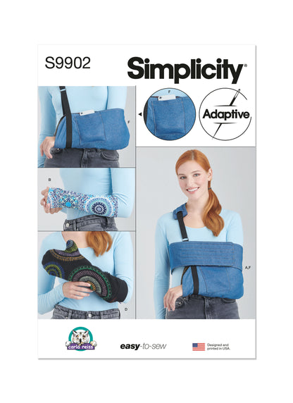 Simplicity sewing pattern S9902 envelope showing arm injury essentials designs