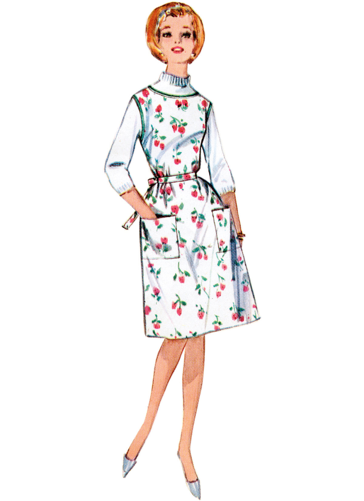 Simplicity sewing pattern S9906 envelope showing vintage 1960s jiffy apron designs