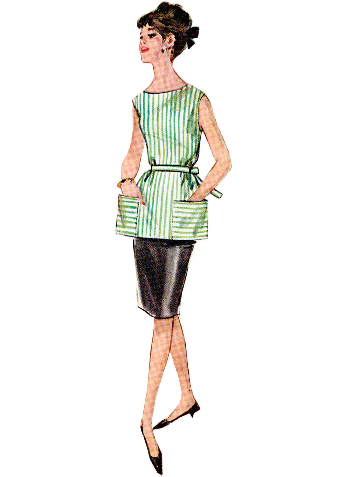Simplicity sewing pattern S9906 envelope showing vintage 1960s jiffy apron designs