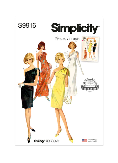 Simplicity sewing pattern S9916 envelope showing vintage 1960s dress designs