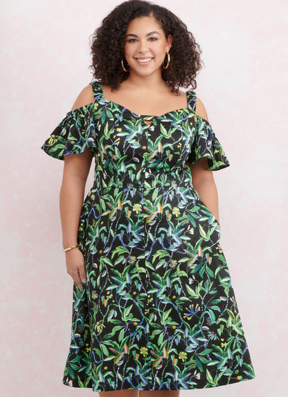 Simplicity sewing pattern S9919 envelope showing plus size sweetheart neck dress designs