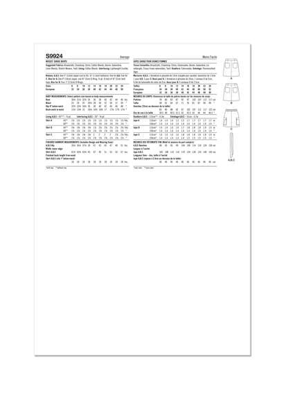 Simplicity S9924 sewing pattern envelope showing skirts and trousers