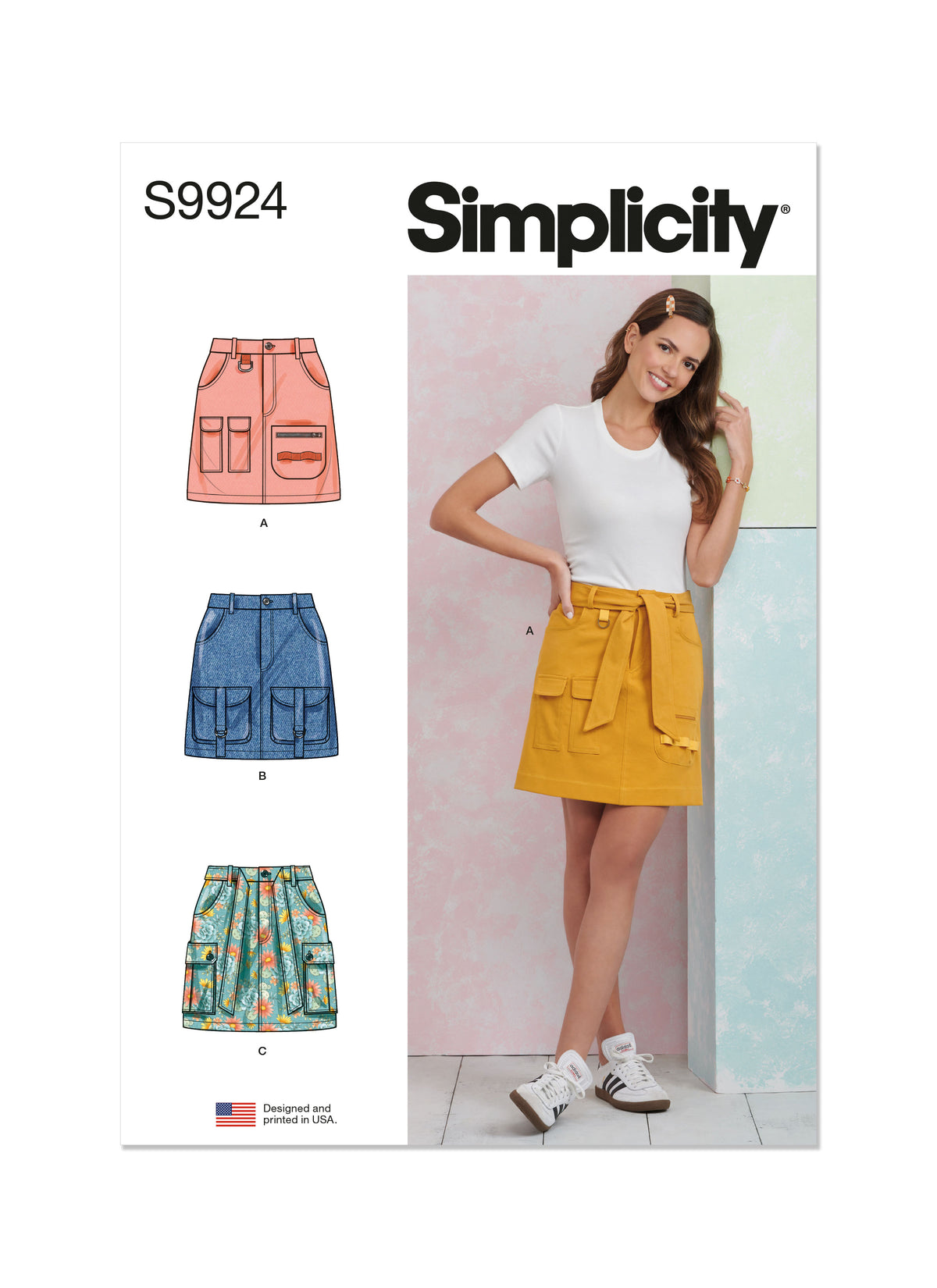 Simplicity S9924 sewing pattern envelope showing skirts and trousers