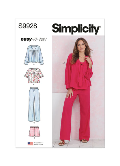 Simplicity S9928 sewing pattern envelope showing a loungewear set