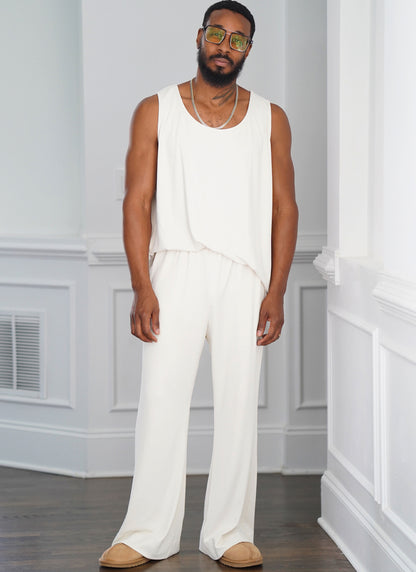 Simplicity S9931 sewing pattern envelope showing a men's lounge set