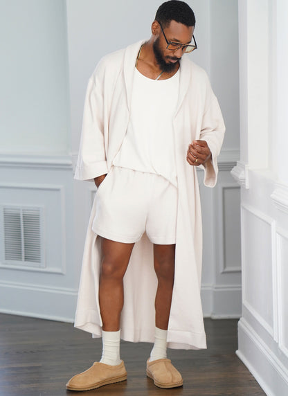 Simplicity S9931 sewing pattern envelope showing a men's lounge set