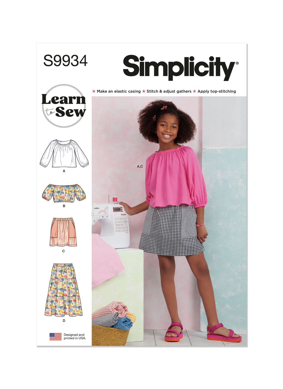 Simplicity S9934 sewing pattern envelope showing girls' casual wear