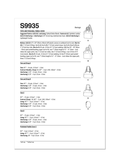 Simplicity S9935 sewing pattern envelope showing tote bags