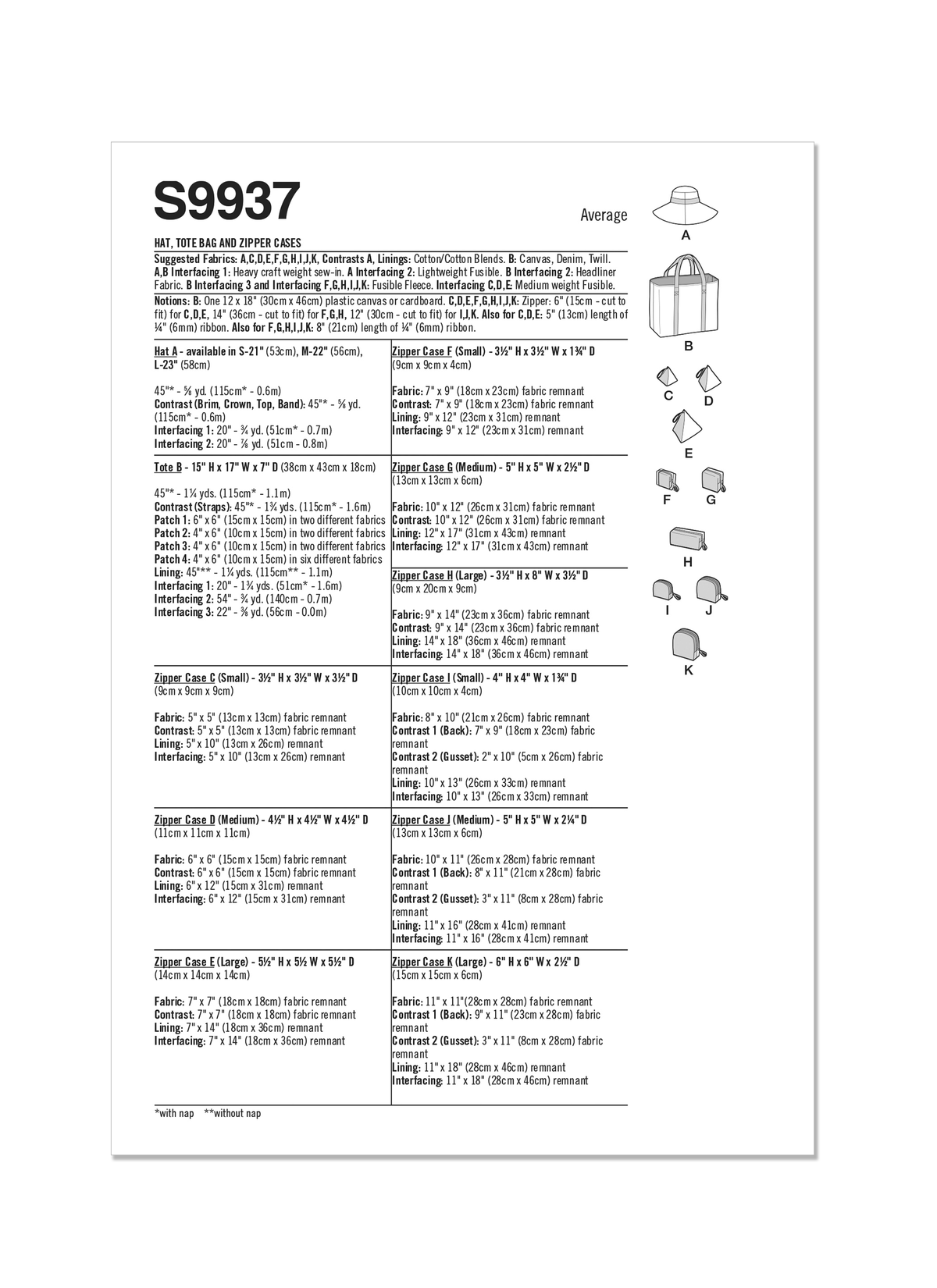 Simplicity S9937 sewing pattern envelope showing accessories