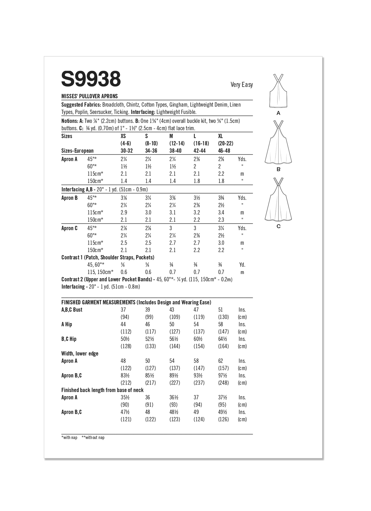 Simplicity S9938 sewing pattern envelope showing aprons