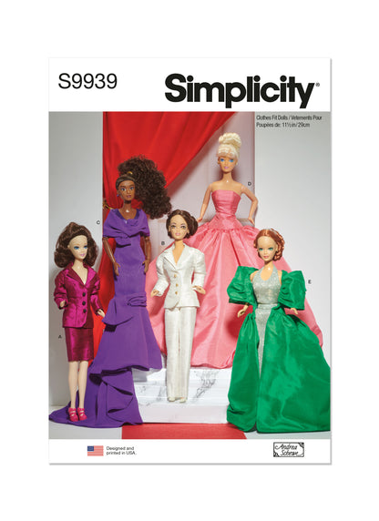 Simplicity S9939 sewing pattern envelope showing doll clothes