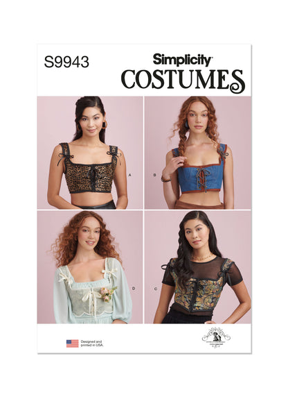 Simplicity S9943 sewing pattern envelope showing lace-up corset tops