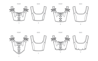 Simplicity S9943 sewing pattern envelope showing lace-up corset tops