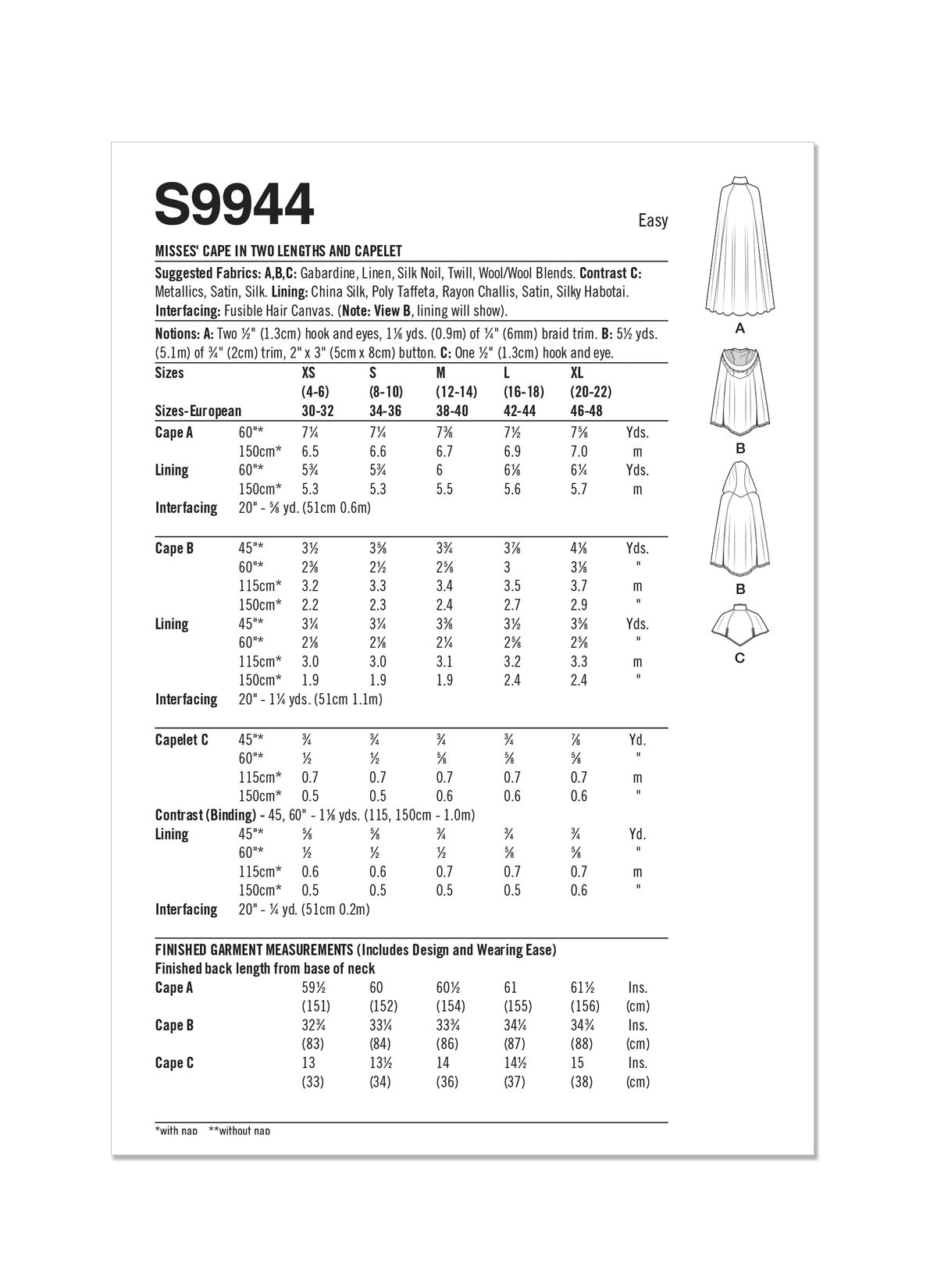 Simplicity S9944 sewing pattern envelope showing costumes