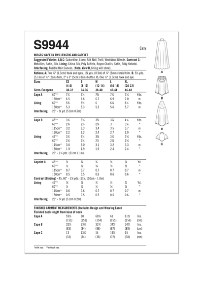 Simplicity S9944 sewing pattern envelope showing costumes