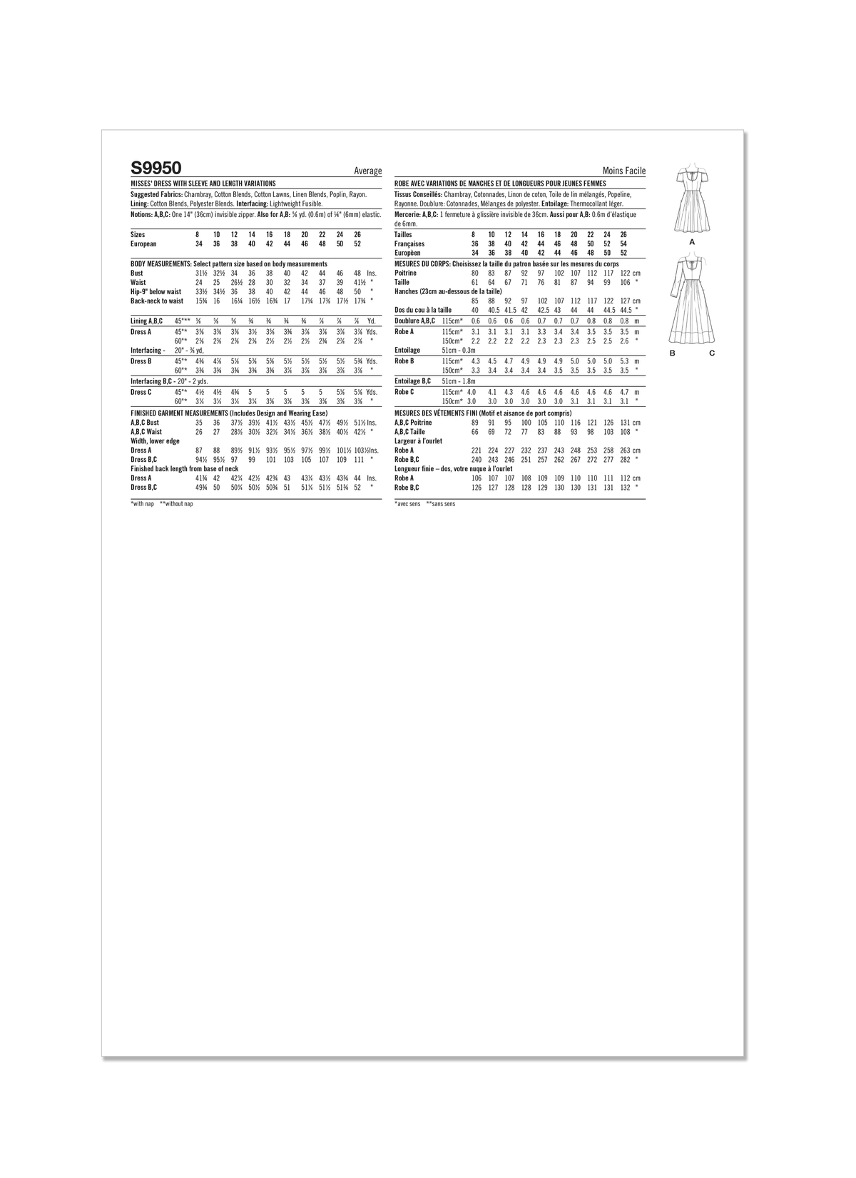 Simplicity S9950 sewing pattern envelope showing dresses