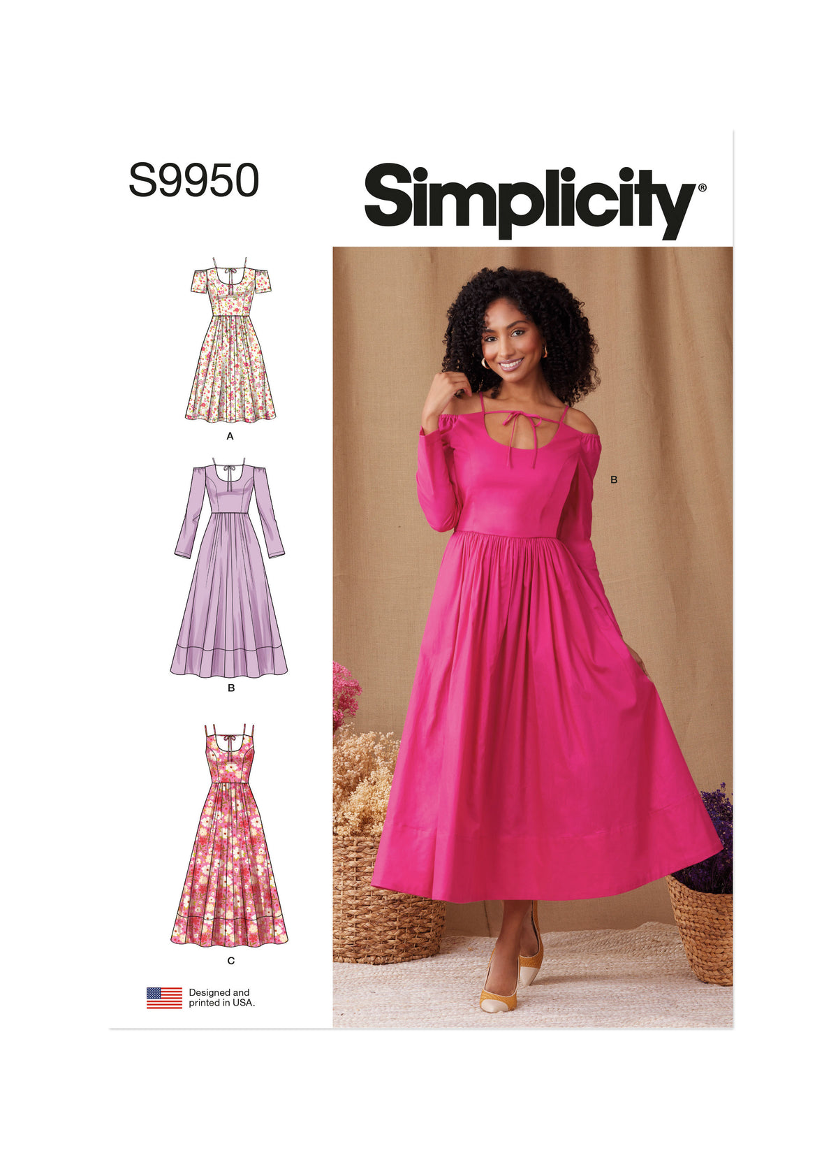 Simplicity S9950 sewing pattern envelope showing dresses
