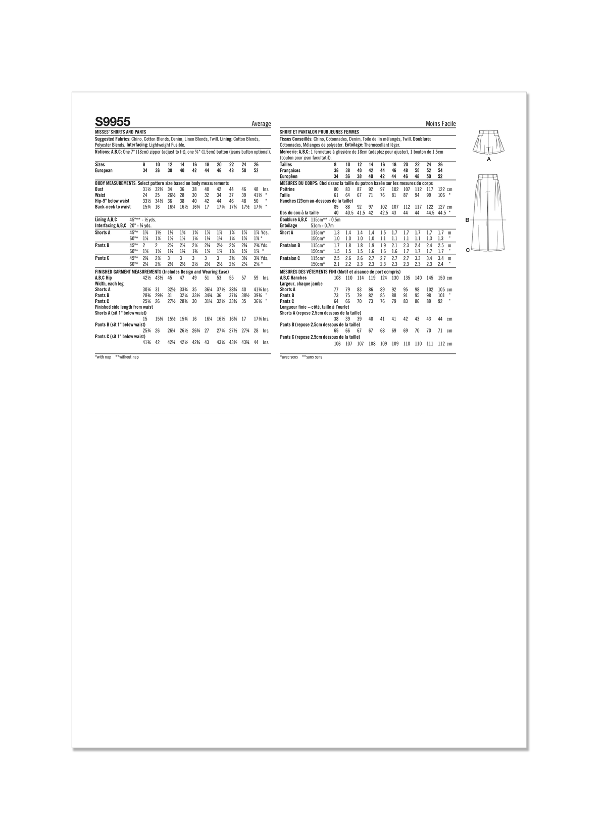Simplicity S9955 sewing pattern envelope showing trousers