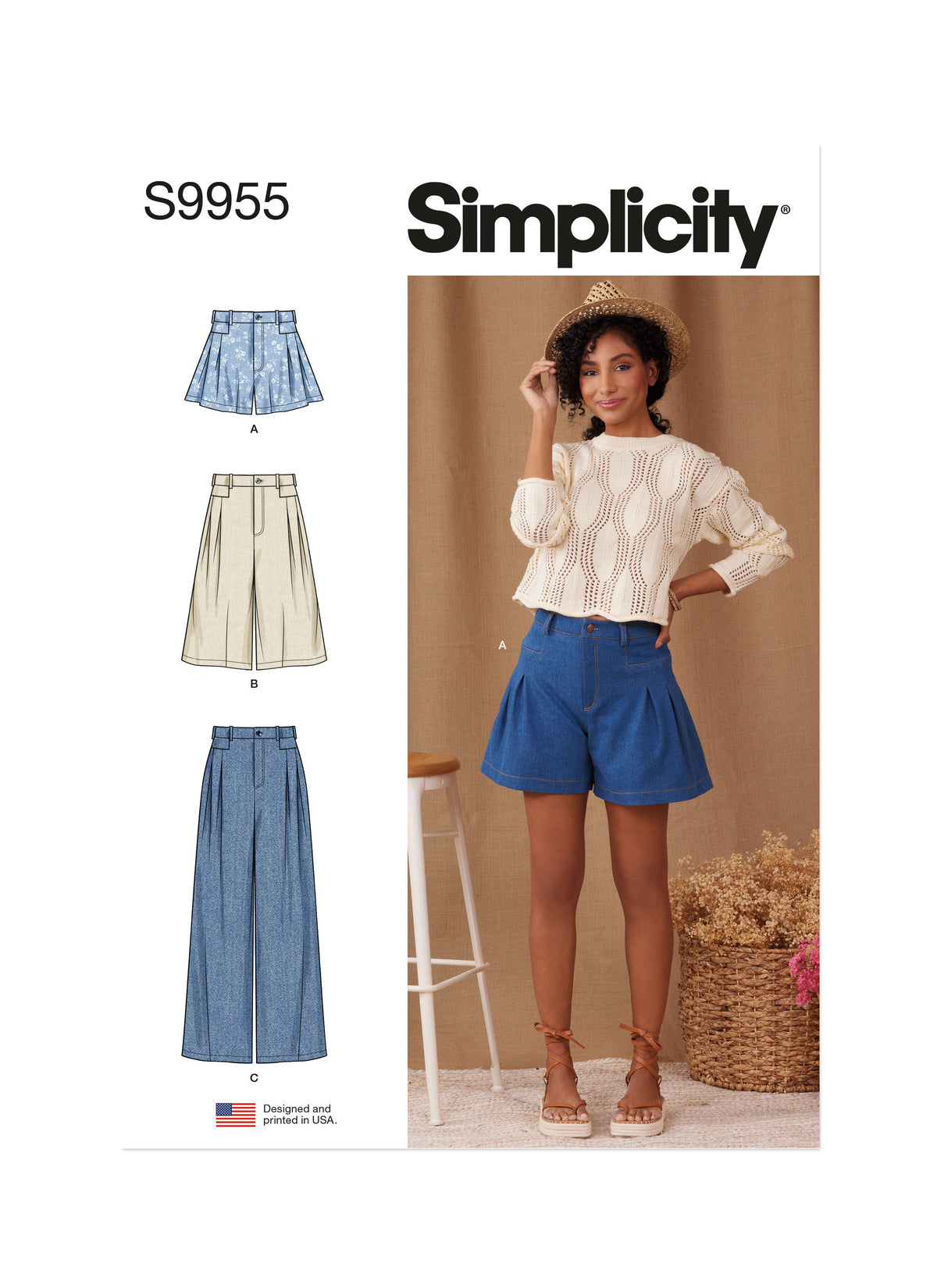 Simplicity S9955 sewing pattern envelope showing trousers