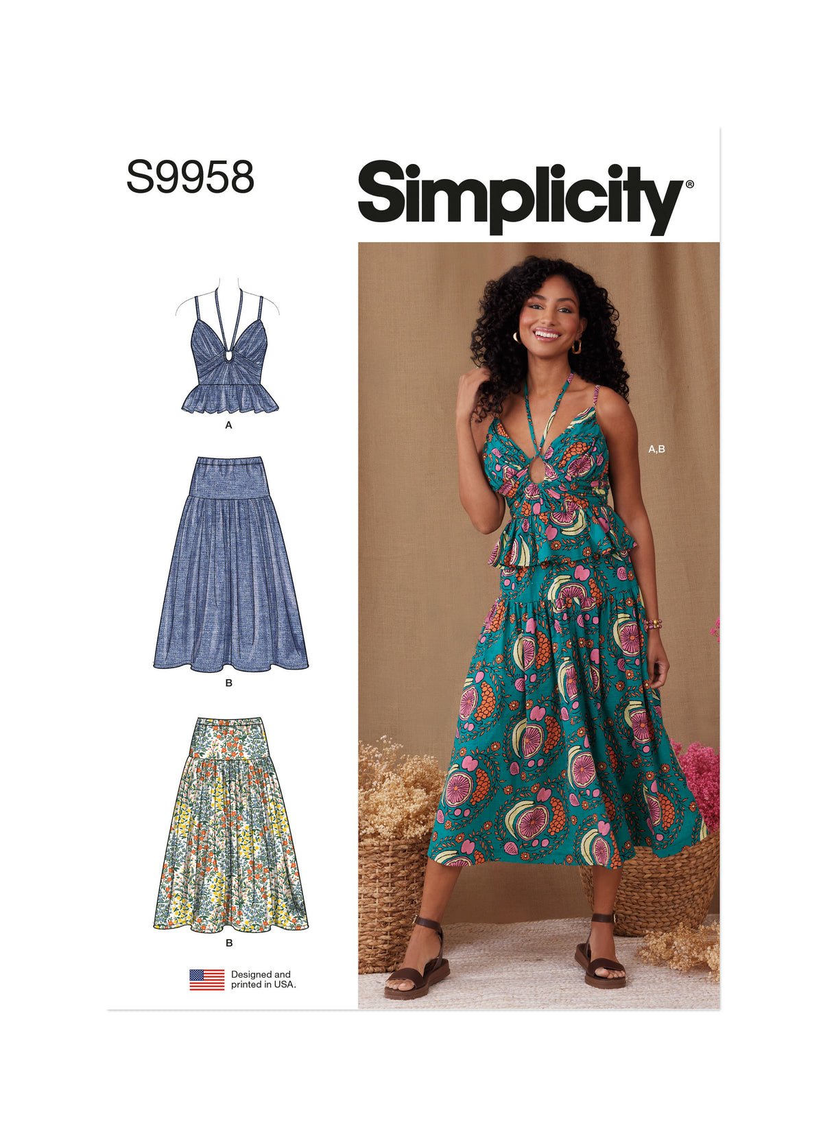 Simplicity S9958 sewing pattern envelope showing dress