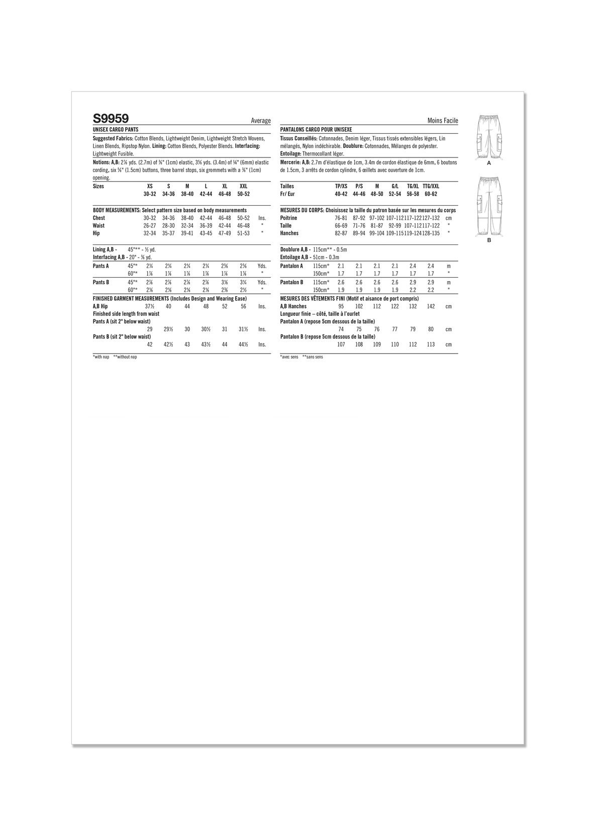 Simplicity S9959 sewing pattern envelope showing trousers