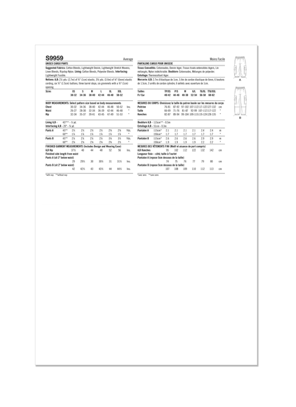 Simplicity S9959 sewing pattern envelope showing trousers