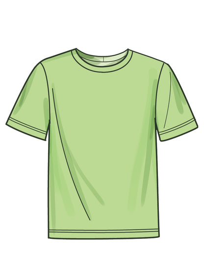 Simplicity S9960 sewing pattern envelope showing T-shirt, shirt and shorts