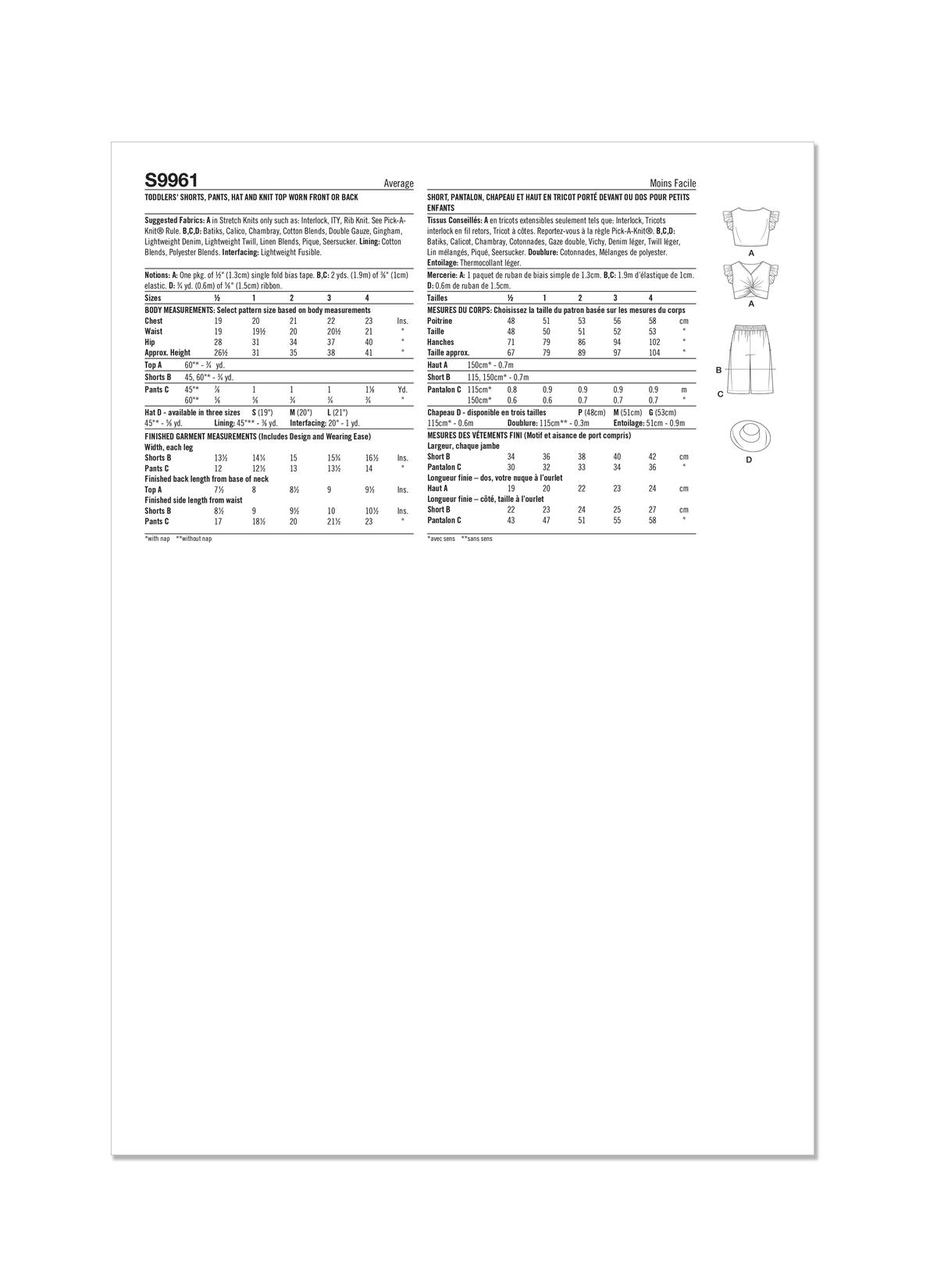 Simplicity S9961 sewing pattern envelope showing children's clothing