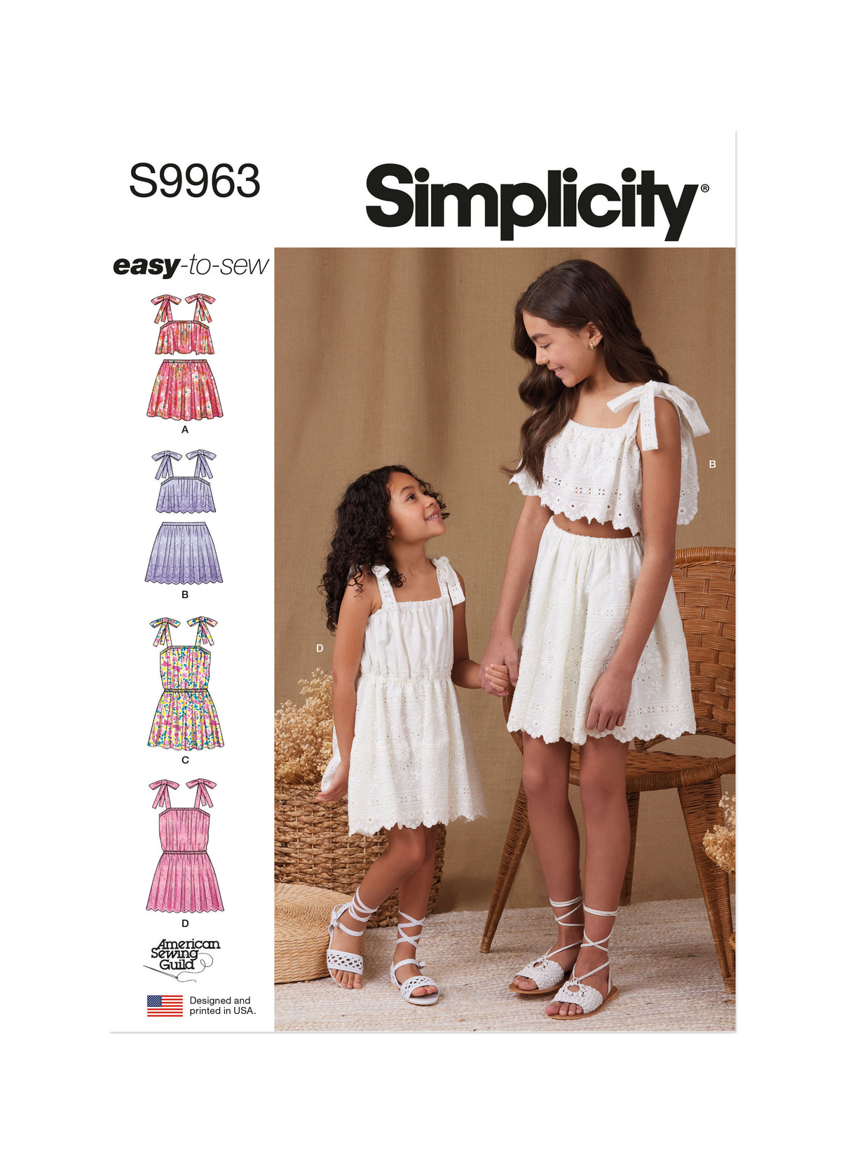 Simplicity S9963 sewing pattern envelope showing children's clothing